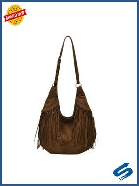 Vintage Vegan Suede Fringe Hobo Bag Tote Crossbody Shoulder Purse